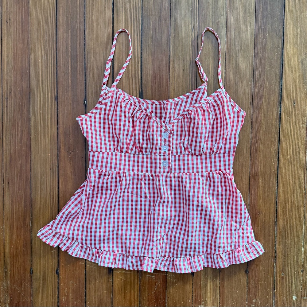 SHEIN Red and White Gingham Camisole Top